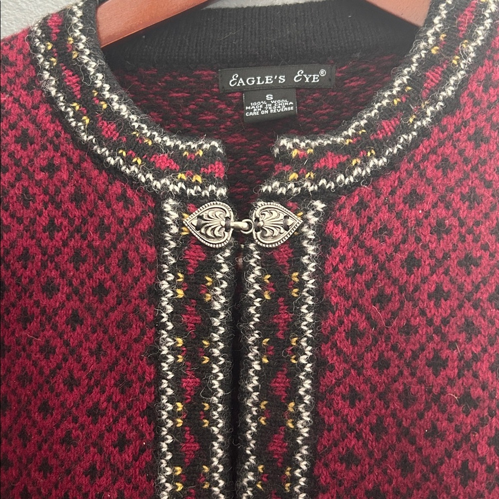 Eagle's Eye Burgundy and Black 100% Wool Knit Sweater